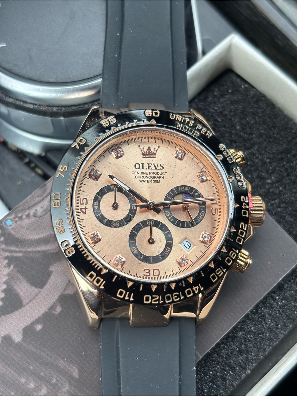 OLEVS Men's Rose Gold Chronograph Watch - Rose Gold/Black